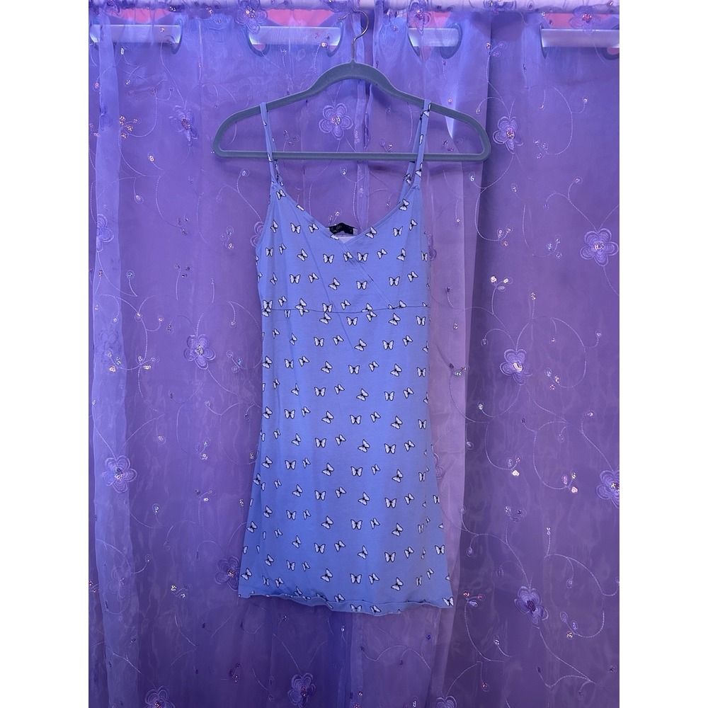 Hollister Butterfly Print Light Blue Mini Tank Dress Strappy Sleeveless Size M